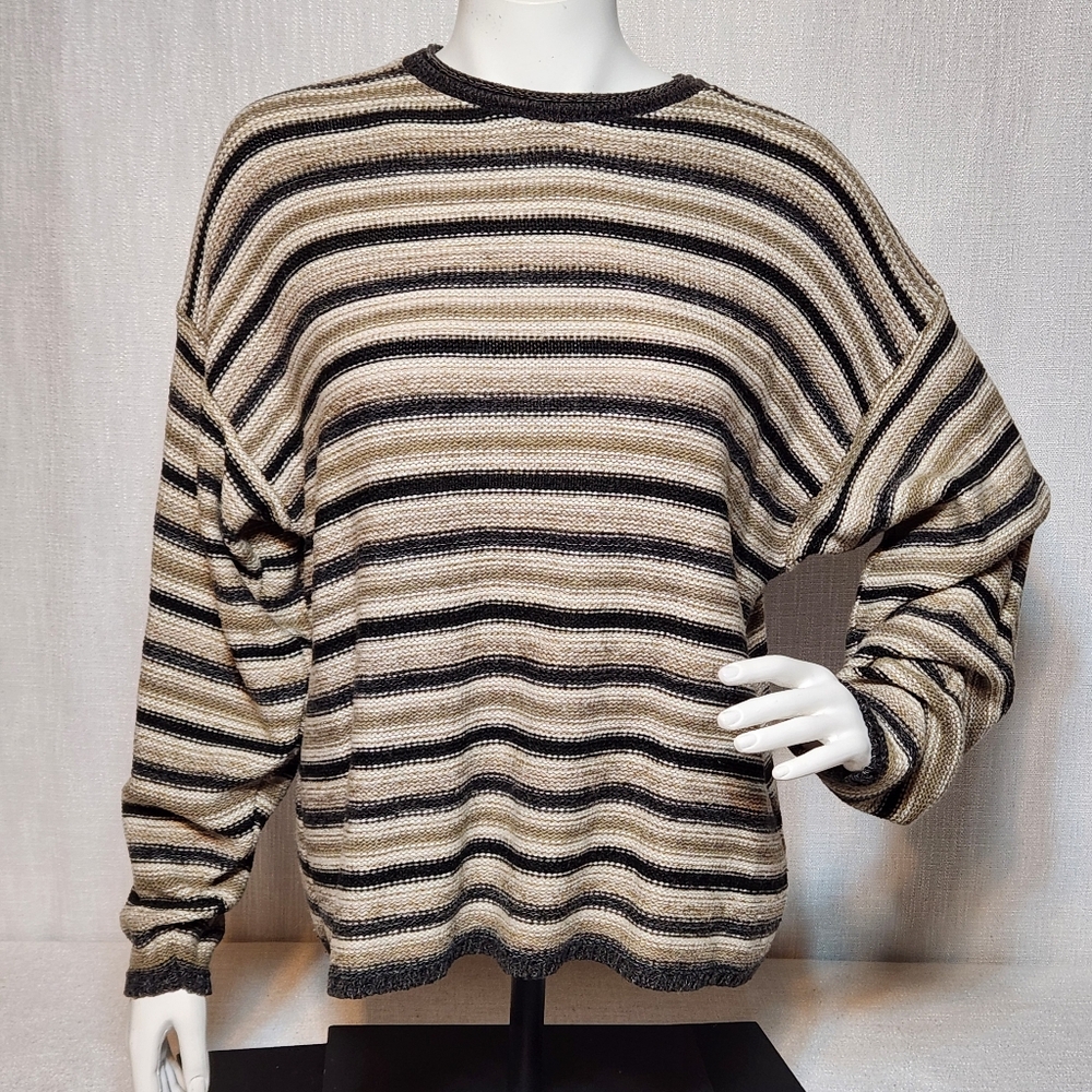 New Era Knit Vintage Sweater Striped Browns Neutrals Large